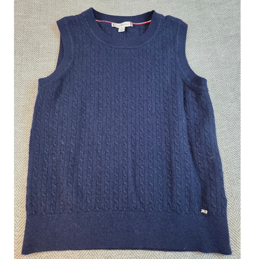Tommy Hilfiger Navy Blue Cable Knit Wool Blend Sweater Vest Womens Large